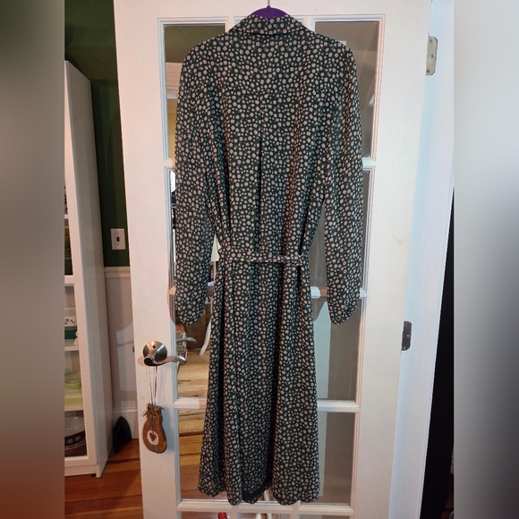 Boden Long Sleeve Green & Pink Floral Tie-Waist Shirt Dress - Size 16/18R - Picture 2 of 5